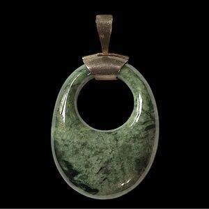 Vintage Sterling Silver Spinach Jade Nephrite Necklace Pendant